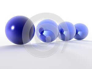 Row of 3d blue spheres