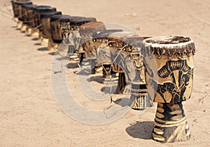 A row of African drums photo