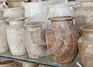 Row of alabaster vases at an egyptian market