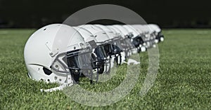 Row of American football Helmets before a game