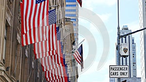 Row of american or usa flag wawing new york city