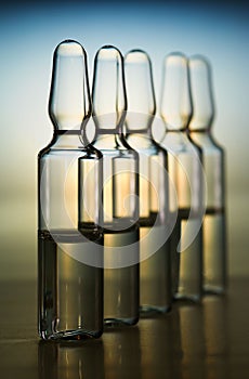 Row of ampulas with medicine