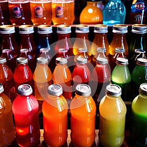 Row of assorted colorful cold drinks, summer party refreshment at bar