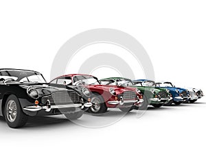 Row of awesome vintage cars - on white background