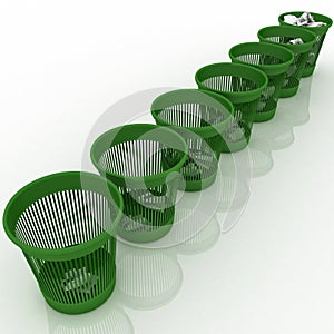 Row of baskets for garbage