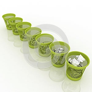 Row of baskets for garbage