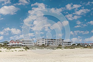 A row of beach houses and condominiums on the shores of Tybee Island, Georgia