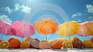 Row of Beach Umbrellas on Sandy Beach