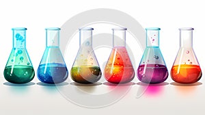 Row Of Beakers With Different Colored Liquids