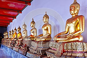 Row of Beautiful Golden Buddha Statues