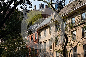 Row of Beautiful Old Homes in Greenwich Village of New York City