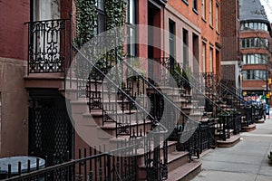 Row of Beautiful Old Homes with Stairs in Greenwich Village of New York City