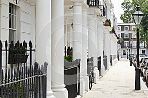 Row of beautiful white edwardian houses, London