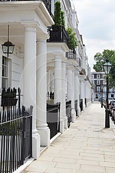 Row of beautiful white edwardian houses in London