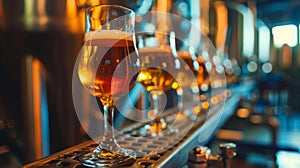 Row of Beer Glasses on Bar Counter