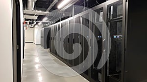 Row of Black Servers in a Data Center Facility