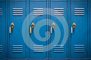 Row of Blue High School Lockers, Closed