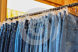 Row of blue jeans