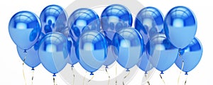 Row from blue party balloons, 3D rendering