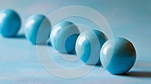 Row of blue spheres in minimalist composition
