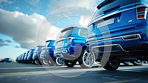 Row of Blue SUVs.AI generated image photo