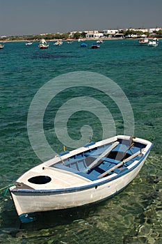 Row boat in harbor