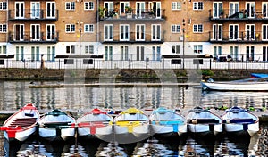 Row of Boats Decorated with Different Colours photo