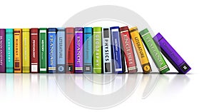 Row books and white background