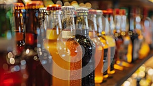 Row of Bottles Filled With Different Liquids