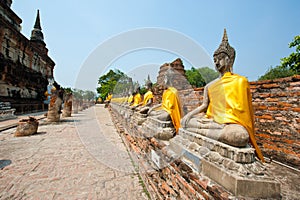 Row of buddha image in wat yai chai mongkol