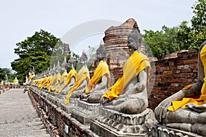 Row of buddha image in wat yai chai mongkol