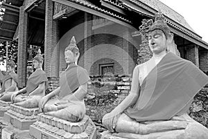 Row of the Buddha Images in Wat Yai Chai Mongkhon Temple, Ayutthaya, Thailand
