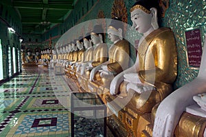 Row of Buddhas in U Min Thonze cave ,Sagaing hill,Myanmar.