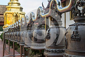 Row of Buddhist Prayer Bells at Wat Phra Singh, Chiang Mai, Thailand