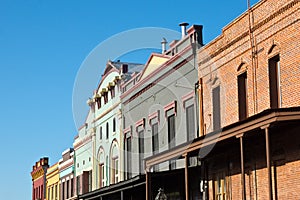 Row of buildings in a small rural California town