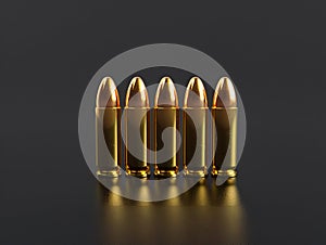 A row of bullets lined up in a row on a black surface photo