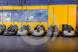 Row of bumper cars at a funfair