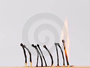 Matches sulfur burned. che on a white background