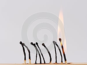Matches sulfur burned. che on a white background