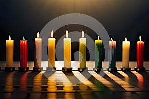 a row of burning candles