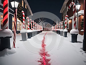 A Row Of Candy Canes. Generative AI