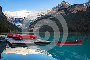 Row of canoes, Banff National Park