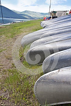 Row of Canoes at Summer Camp