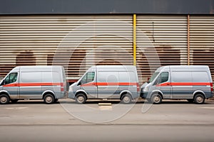row of cargo vans at a warehouse ready for dispatch