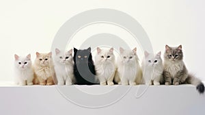 Row of cats on a white background