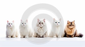Row of cats on a white background