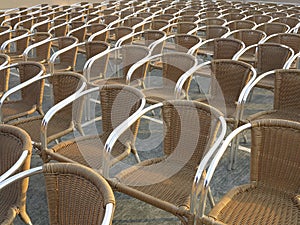 Row of chair seats in open air theater