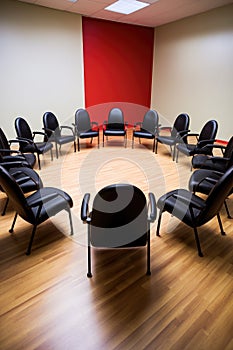 row of chairs in a circle for team meetings