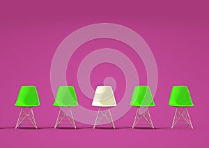 Row of chairs with one odd one out. Job opportunity. Business leadership. recruitment concept. 3D rendering