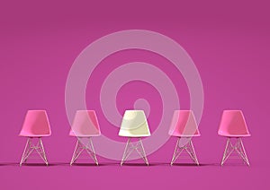 Row of chairs with one odd one out. Job opportunity. Business leadership. recruitment concept. 3D rendering